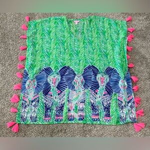 Lilly Pulitzer Castillo CoverUp Poncho Style Toucan Green Elephant S/M Tropical